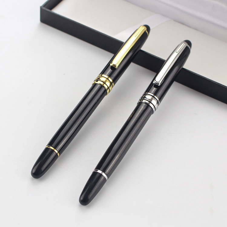 Ballpoint Pen Deluxe Black Barrel with Gold Trim Gold Point with Black Ink Refill Gift Box