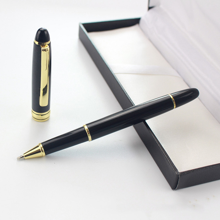 Ballpoint Pen Deluxe Black Barrel with Gold Trim Gold Point with Black Ink Refill Gift Box