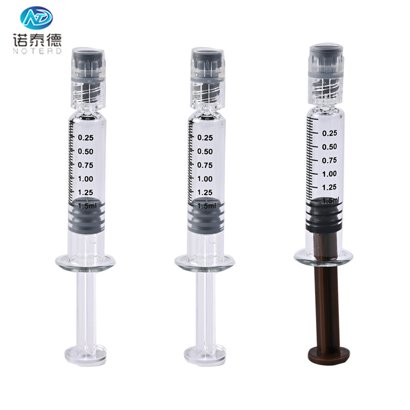 Hot selling disposable 1ml distillate oil prefilled glass syringes with packaging box