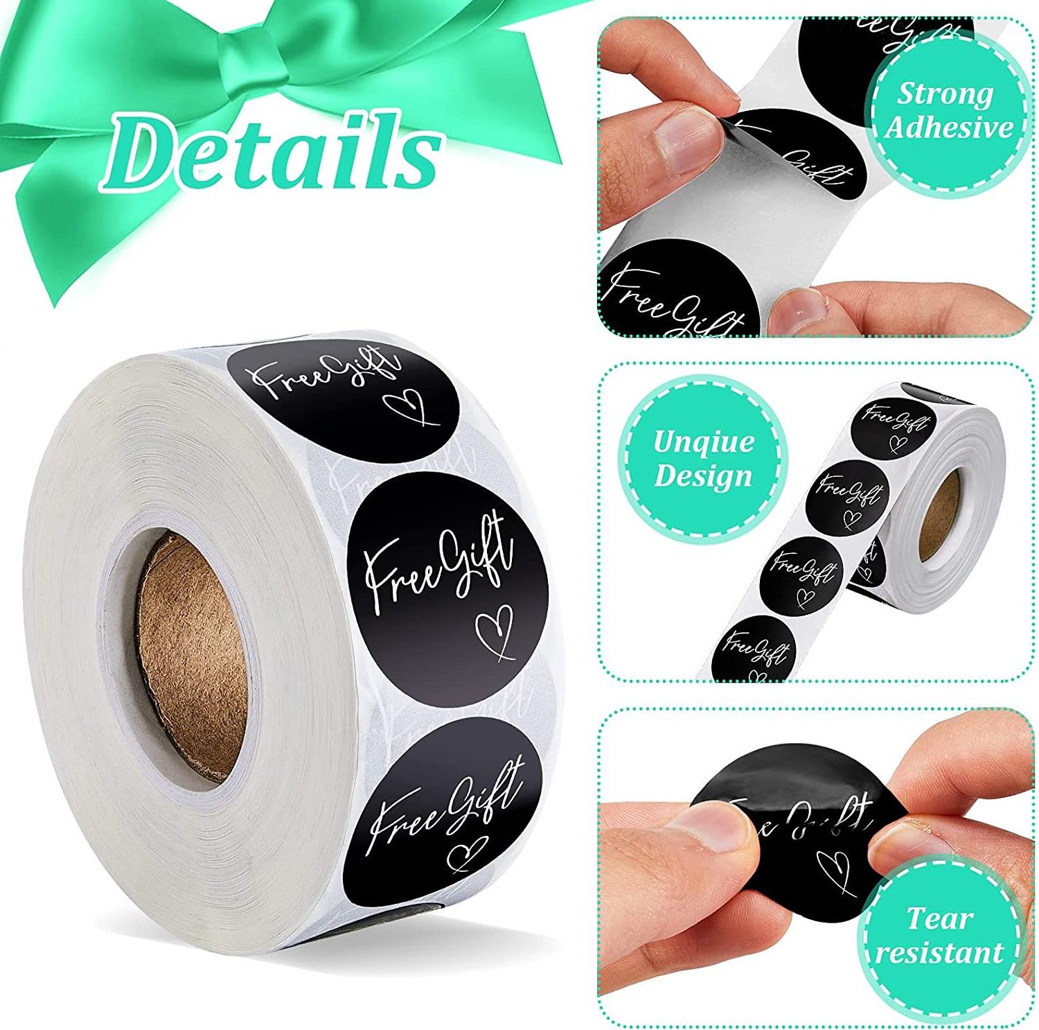 Stickers Label Free Gift Sticker Roll Black Color Round Adhesive Copper OEM Custom