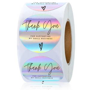 1inch holography Thank You' Paper Sticker Waterproof Adhesive Sealing for Small Gift Boxes Hot Style Packaging Labels