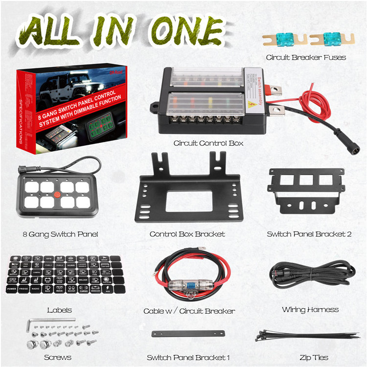 Brightness Dimmable With Concealed Mounting Hardware Indicator Light 12V 8 Gang Switch Panel