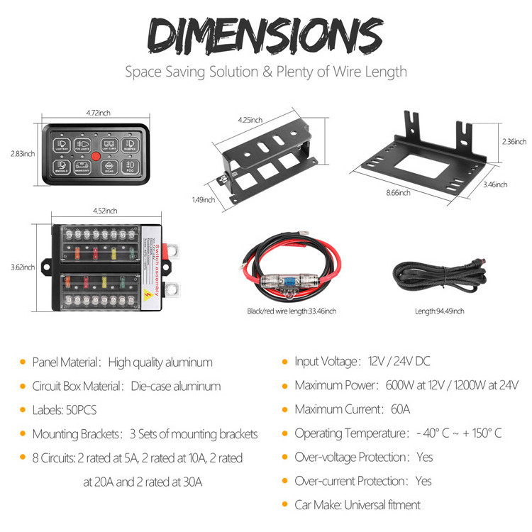 Background Light Dimmable With Circuit Control Box Indicator Lights 12V Electric 8 Gauge Toggle Switch Panel