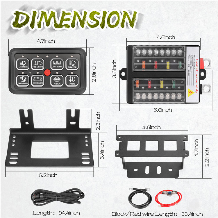 Brightness Dimmable With Concealed Mounting Hardware Indicator Light 12V 8 Gang Switch Panel