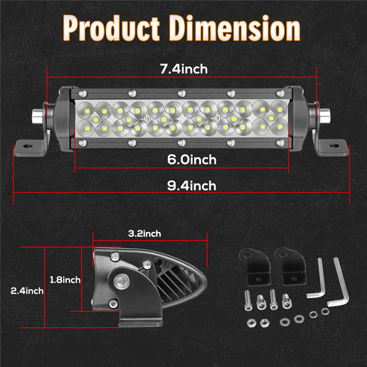 Sold In Pair 7 Inch 60W Tri Row Straight Slim Offroad Led Light Bar