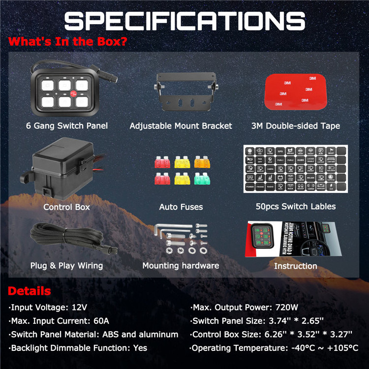 Back Light Dimmable With Pre Wire Led Lamp Indicator 12 24V 6 Gauge Custom Rocker Switch Panel