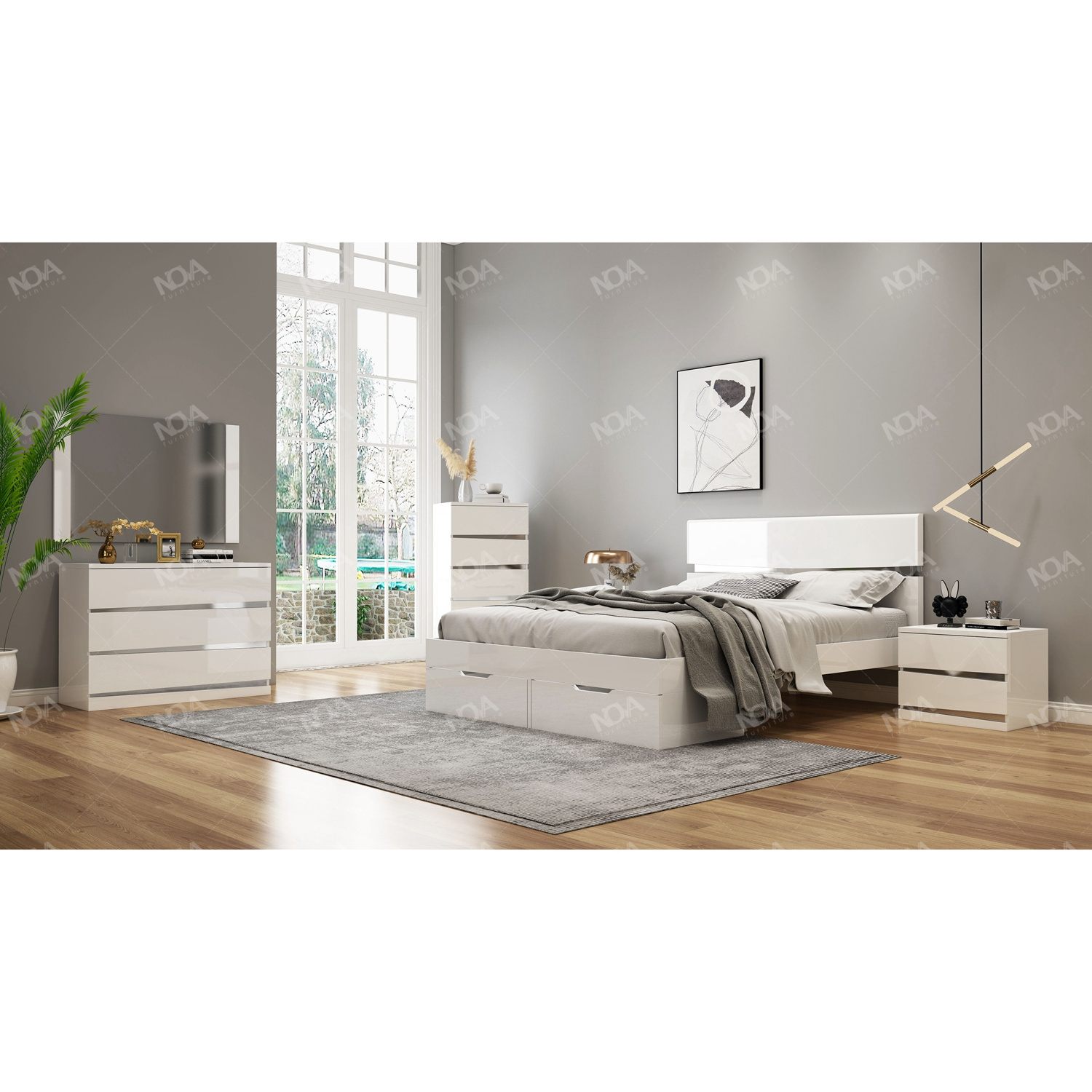 NOVA New Models Bedroom Furniture Set Luxury King Size Bed Classic White Wooden Wooden Bed Frame With Storage Design