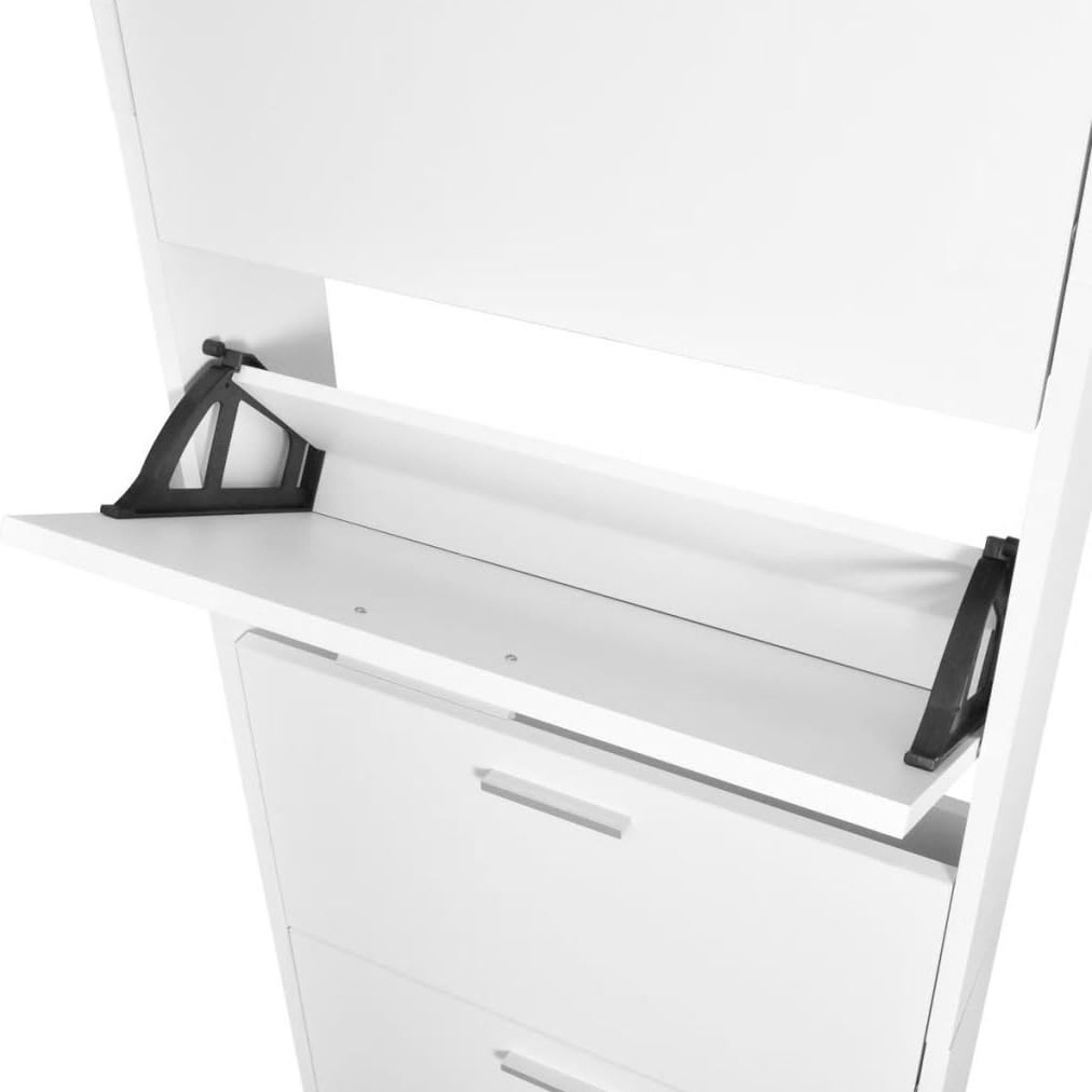 NOVA Luxury Melamine Foldable Shoe Cabinet Organizers White Four Layers Slim Tipping Bucket Shoe Rack Storage Cabinet