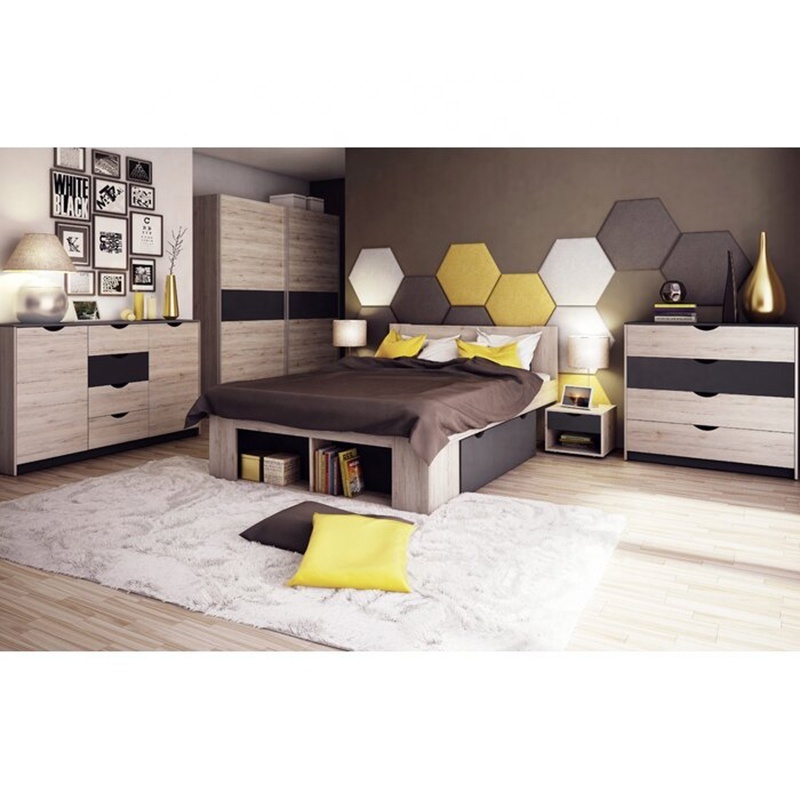 NOVA 20EAA051 5 Pieces Bedroom Set Melamine Queen Bed With Pull-out Cabinet And Hidden Storage Space