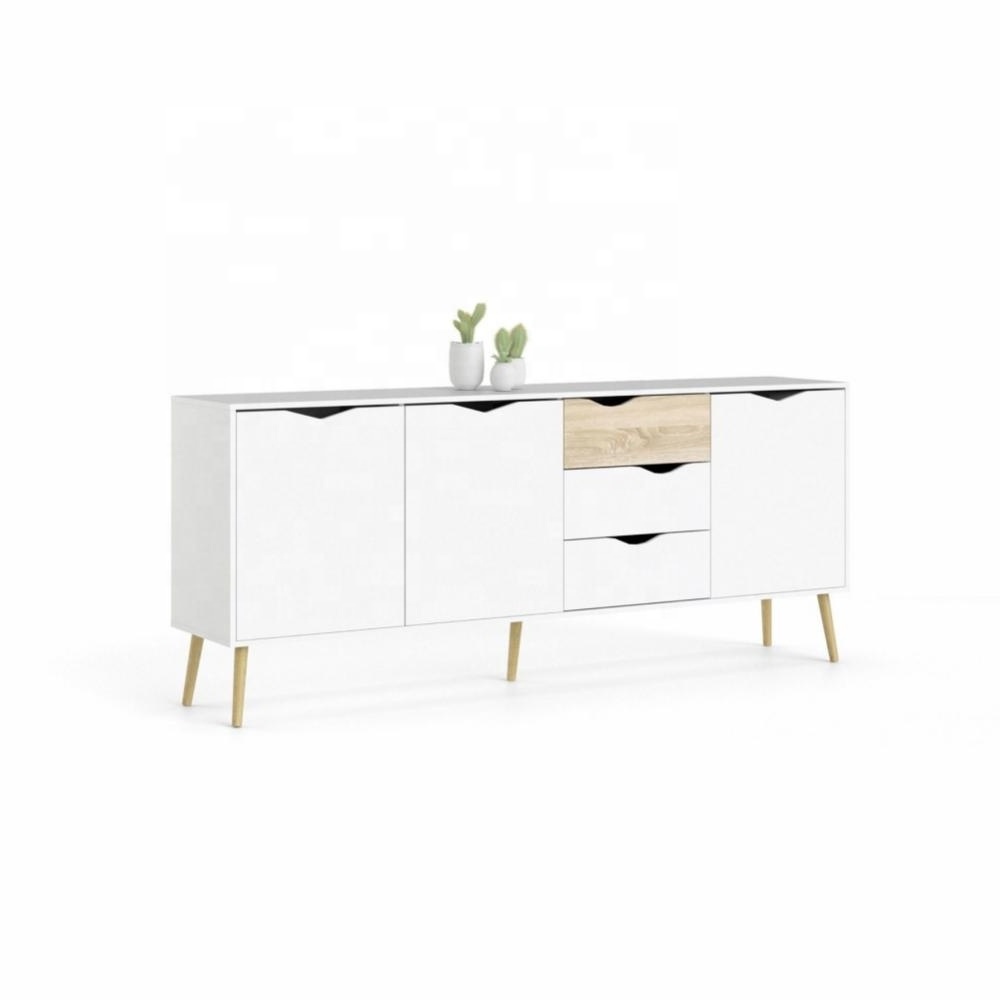 NOVA 21TSL009 Scandinavian Nordic Style White Wooden Sideboard Cupboard And Drawer Combination With 6 Storage Drawers