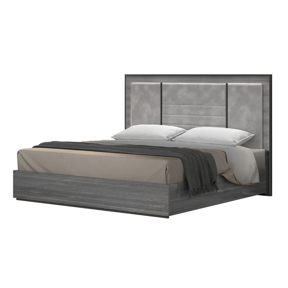 NOVA 2110JAA003 Modern-industrial Design Grey Gloss Finish Bedroom Items With Eucalyptus Grain Black Stripes Decor