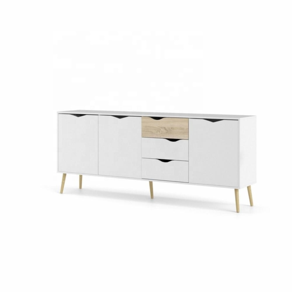 NOVA 21TSL009 Scandinavian Nordic Style White Wooden Sideboard Cupboard And Drawer Combination With 6 Storage Drawers