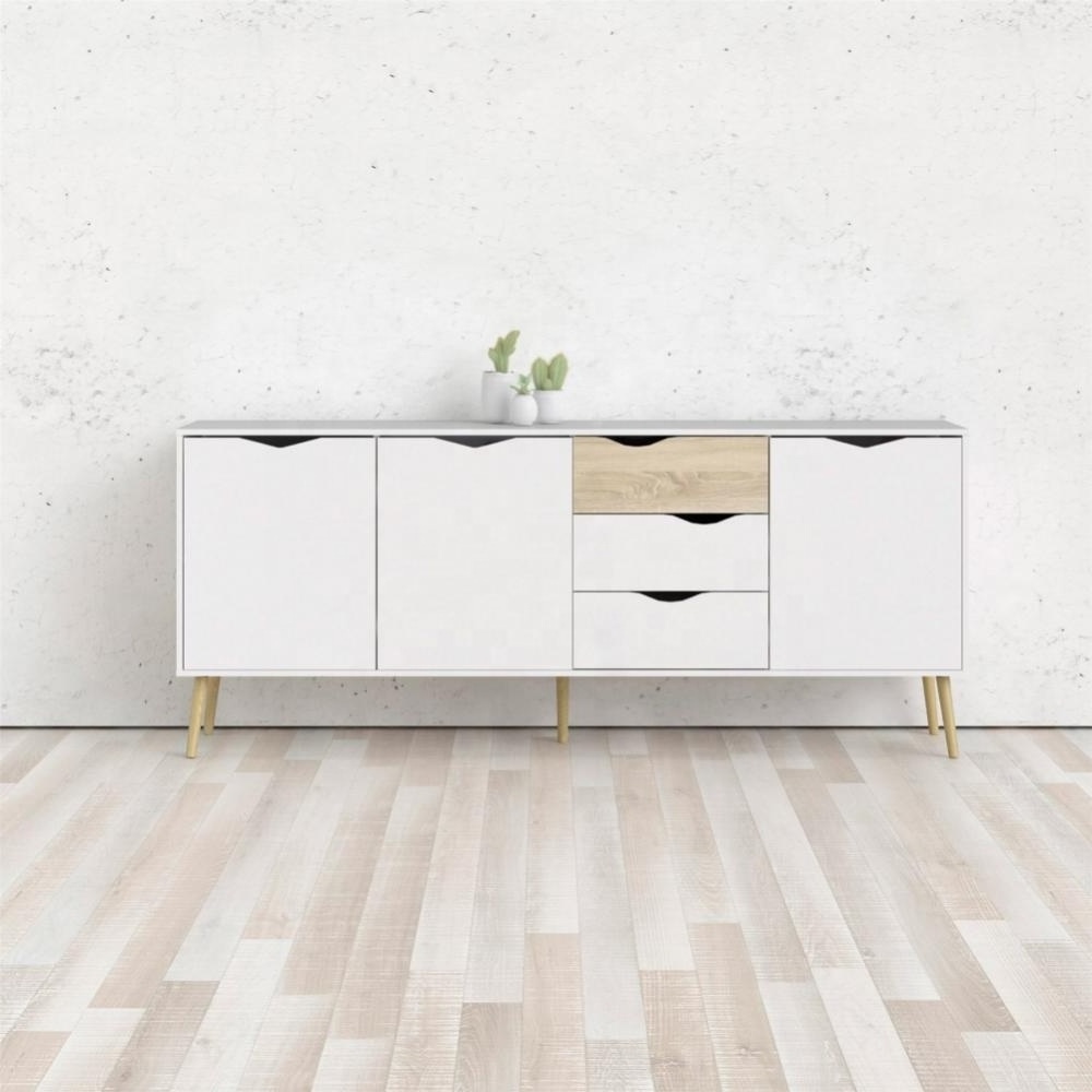 NOVA 21TSL009 Scandinavian Nordic Style White Wooden Sideboard Cupboard And Drawer Combination With 6 Storage Drawers