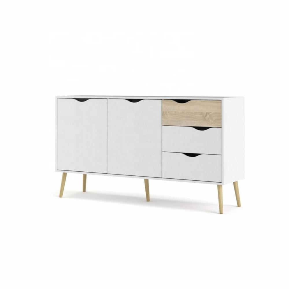 NOVA 21TSL009 Scandinavian Nordic Style White Wooden Sideboard Cupboard And Drawer Combination With 6 Storage Drawers