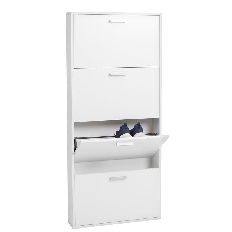 NOVA Luxury Melamine Foldable Shoe Cabinet Organizers White Four Layers Slim Tipping Bucket Shoe Rack Storage Cabinet