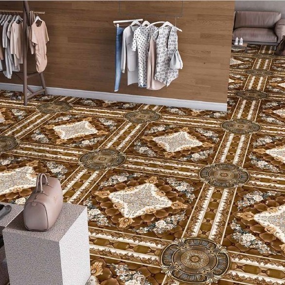 396x396mm New Galicha Print Ceramic Floor Tiles in Glossy Surface HR-1010 Tiles in Brown Color with Carpet Look Floors by Novac