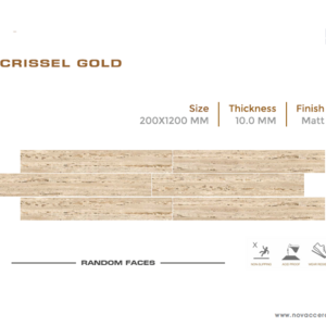 Wooden planks in 20x120cm Vitrified Porcelain wood tile in punch effect for Interior Flooring in Model "Crissel Gold" by Novac