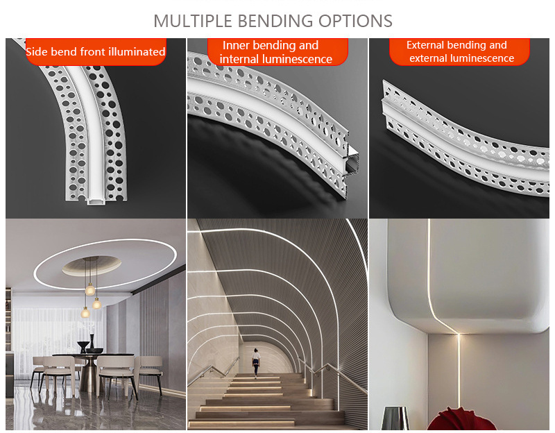 Top selling  Manufacturers Custom Price led bendable aluminum profiles Recessed Drywall Plaster Gypsum Aluminum Led Profile