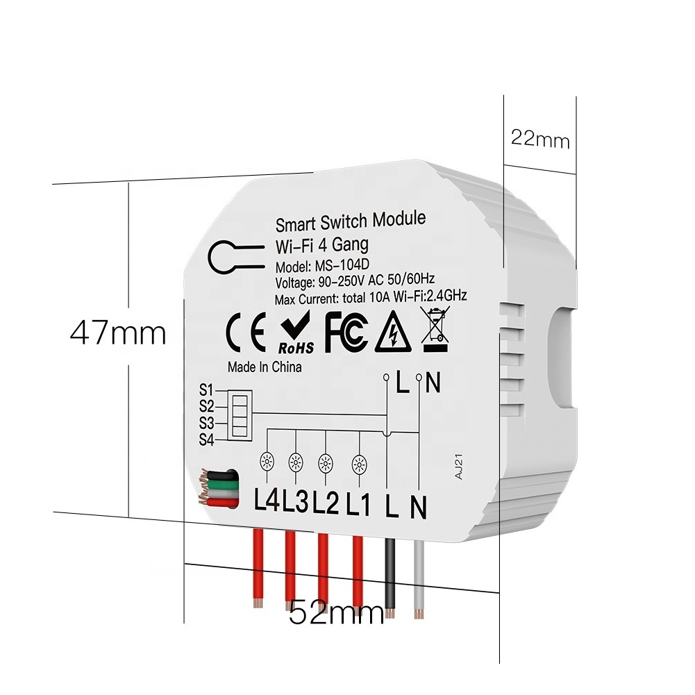 Hidden WiFi RF433 Smart Light Switch Mini Module 1 2 3 4 gang