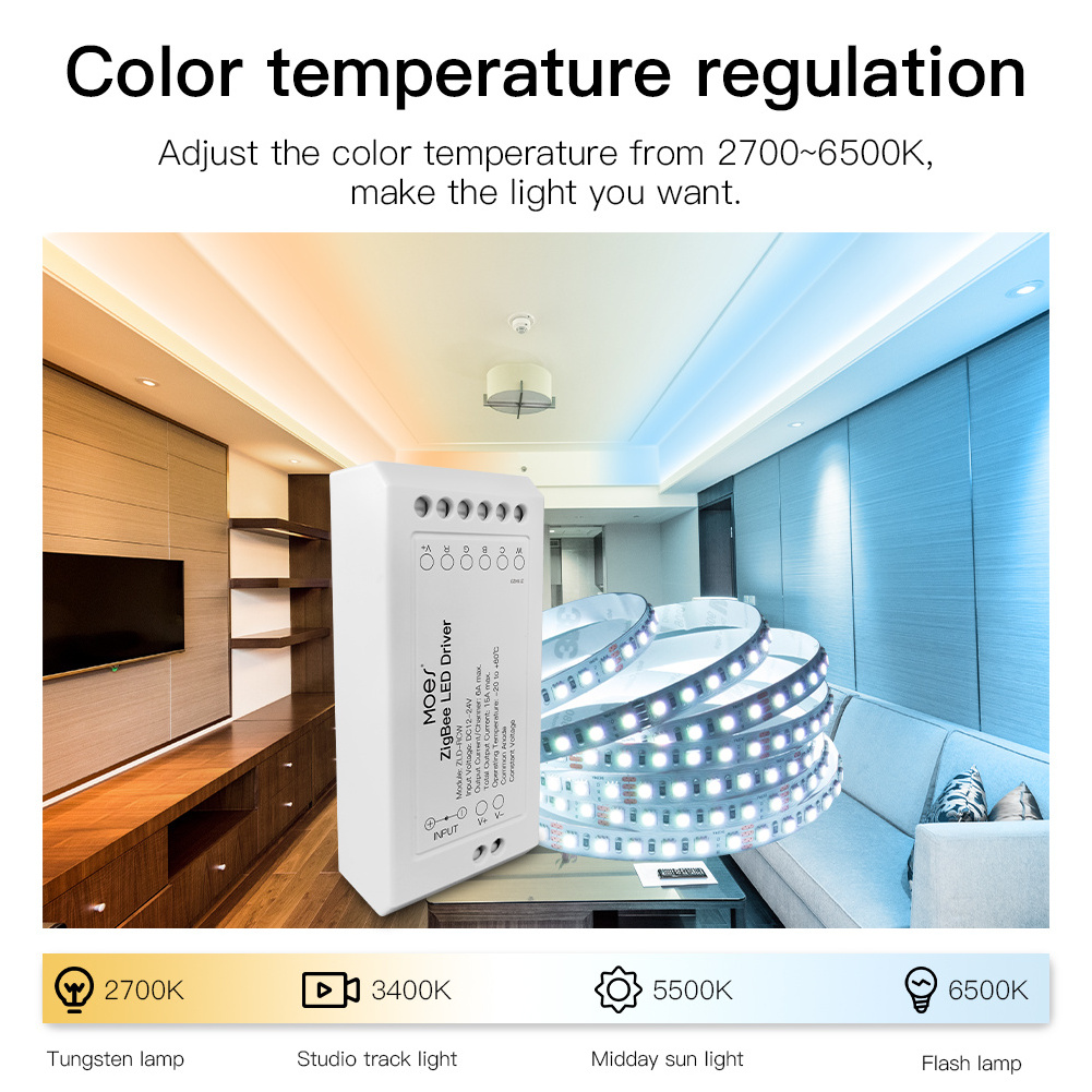 Smart LED Strip lights Driver Controller Tuya Dimmer Module RGB+Cold+Warm Wireless Remote Control Zigbee Gateway Hub Needed