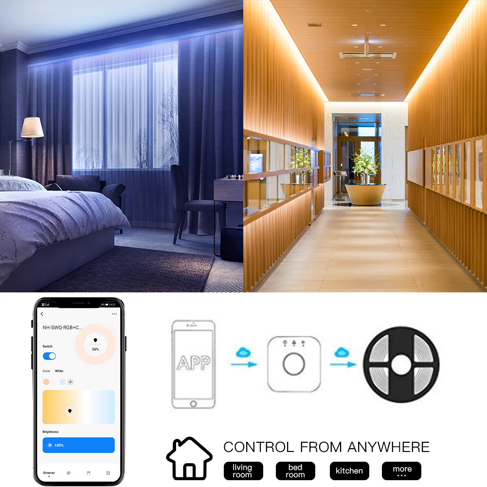 Smart LED Strip lights Driver Controller Tuya Dimmer Module RGB+Cold+Warm Wireless Remote Control Zigbee Gateway Hub Needed