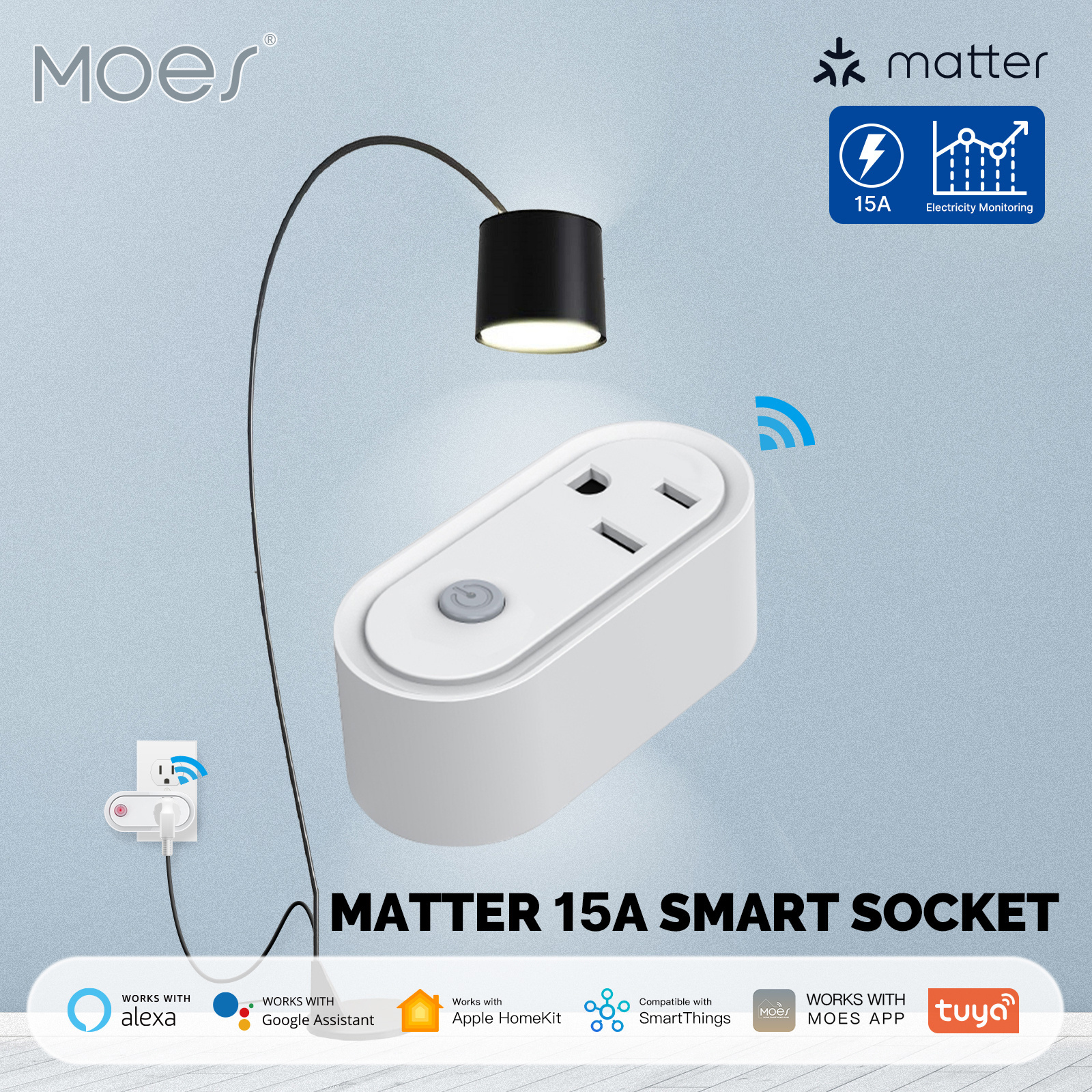 Matter Smart Sockets Plug 15A with power monitor Homekit Smarthings Tuya Alexa Google Home Smart Home Automation System