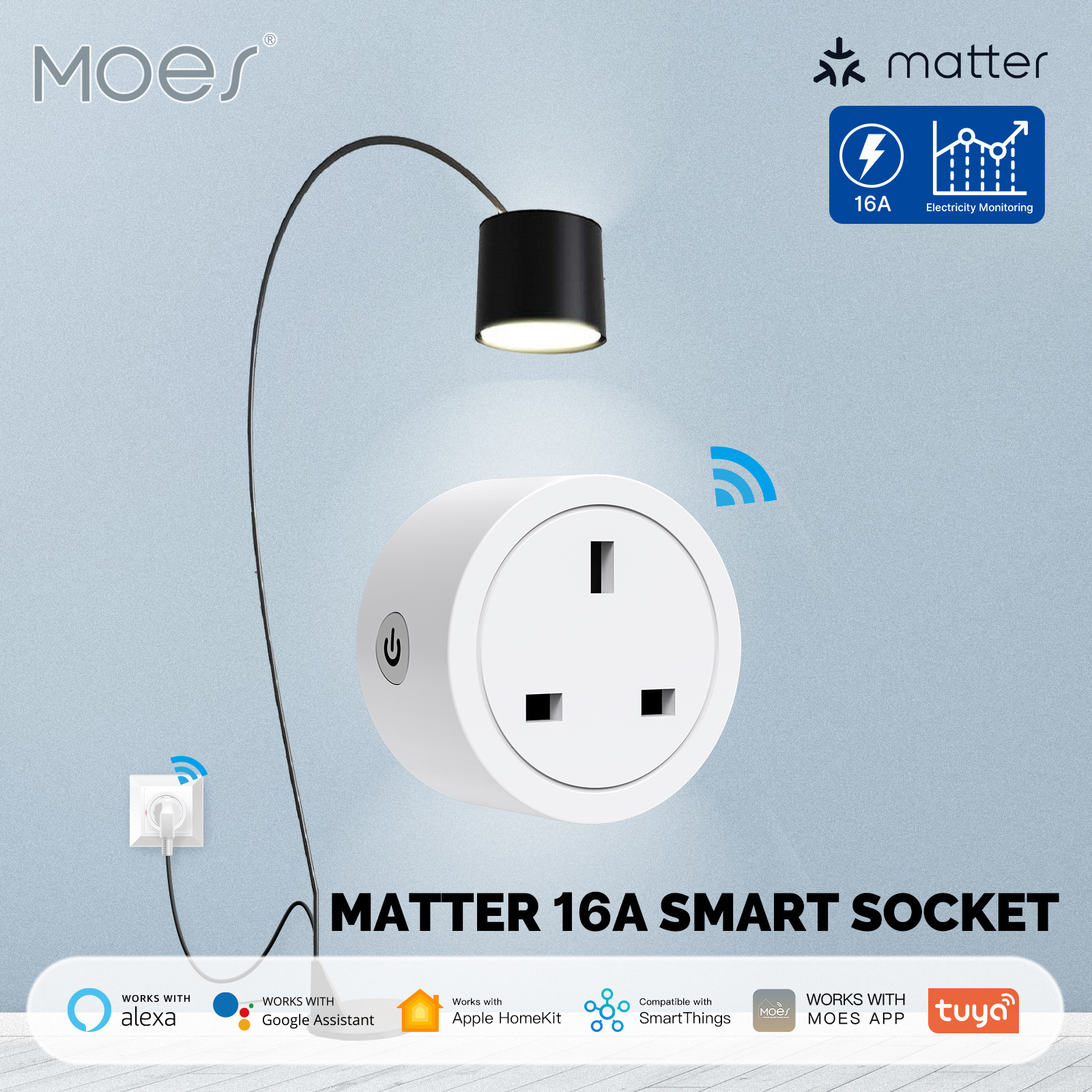 Matter Smart Sockets Plug 15A with power monitor Homekit Smarthings Tuya Alexa Google Home Smart Home Automation System