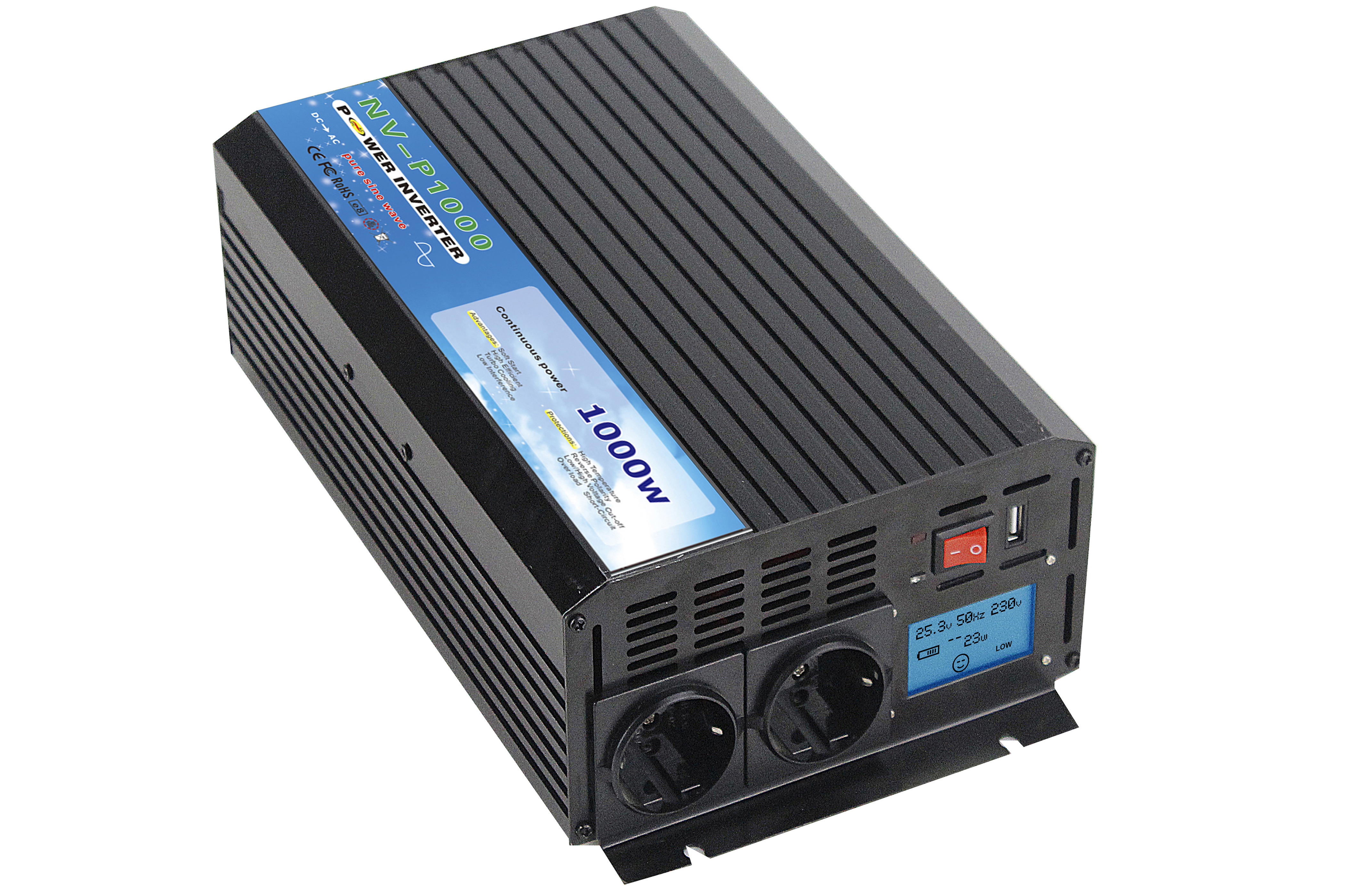 1000W 1KW 1000 Watt Solar Inverter DC to AC Pure Sine Wave for Solar Panel System 48V 24V 12VDC to 110V 120V 220V 230V 240VAC