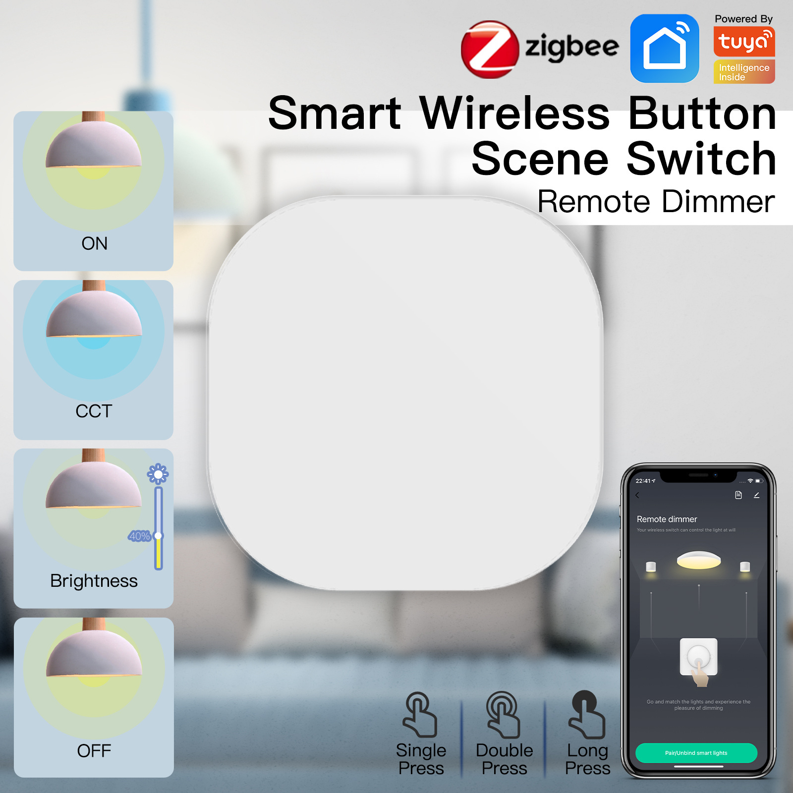 Tuya ZigBee Smart Button Wireless Switch Remote Dimmer One Key Control Scene Button Switch