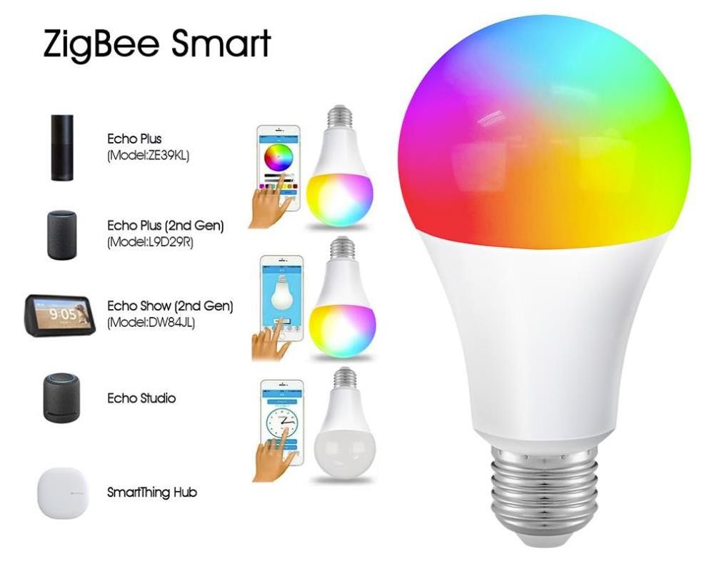 RGB warm cold color ZIGBEE 3.0 smart LED bulb E27, dimmable, work with google home, TUYA Smart life