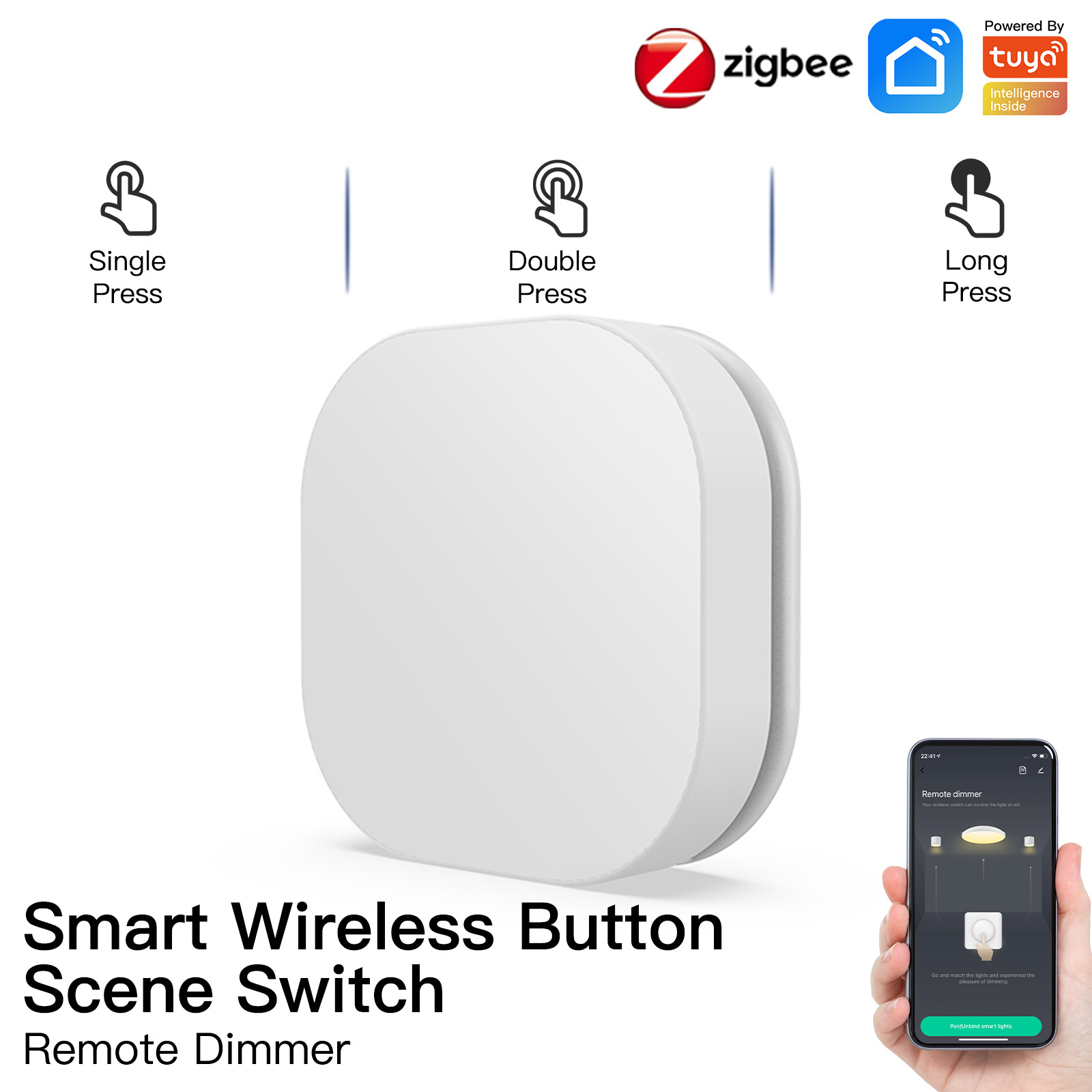 Tuya ZigBee Smart Button Wireless Switch Remote Dimmer One Key Control Scene Button Switch