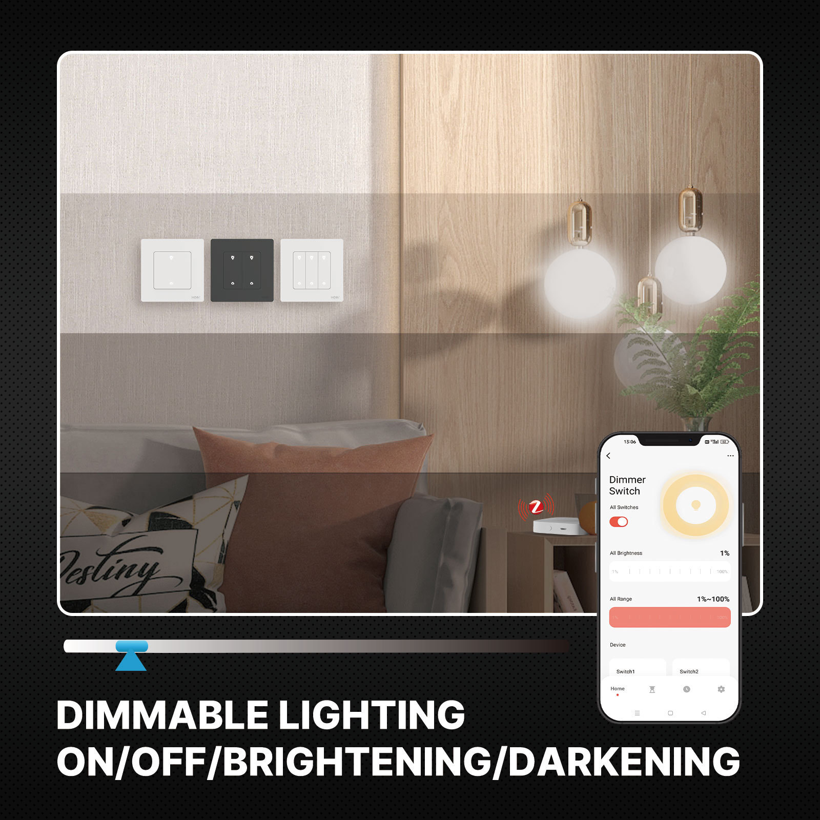 MOES Star Ring ZigBee Smart Dimmer Switch for Light Dimming Work with Alexa Google Home Dimmable 1-3Gang