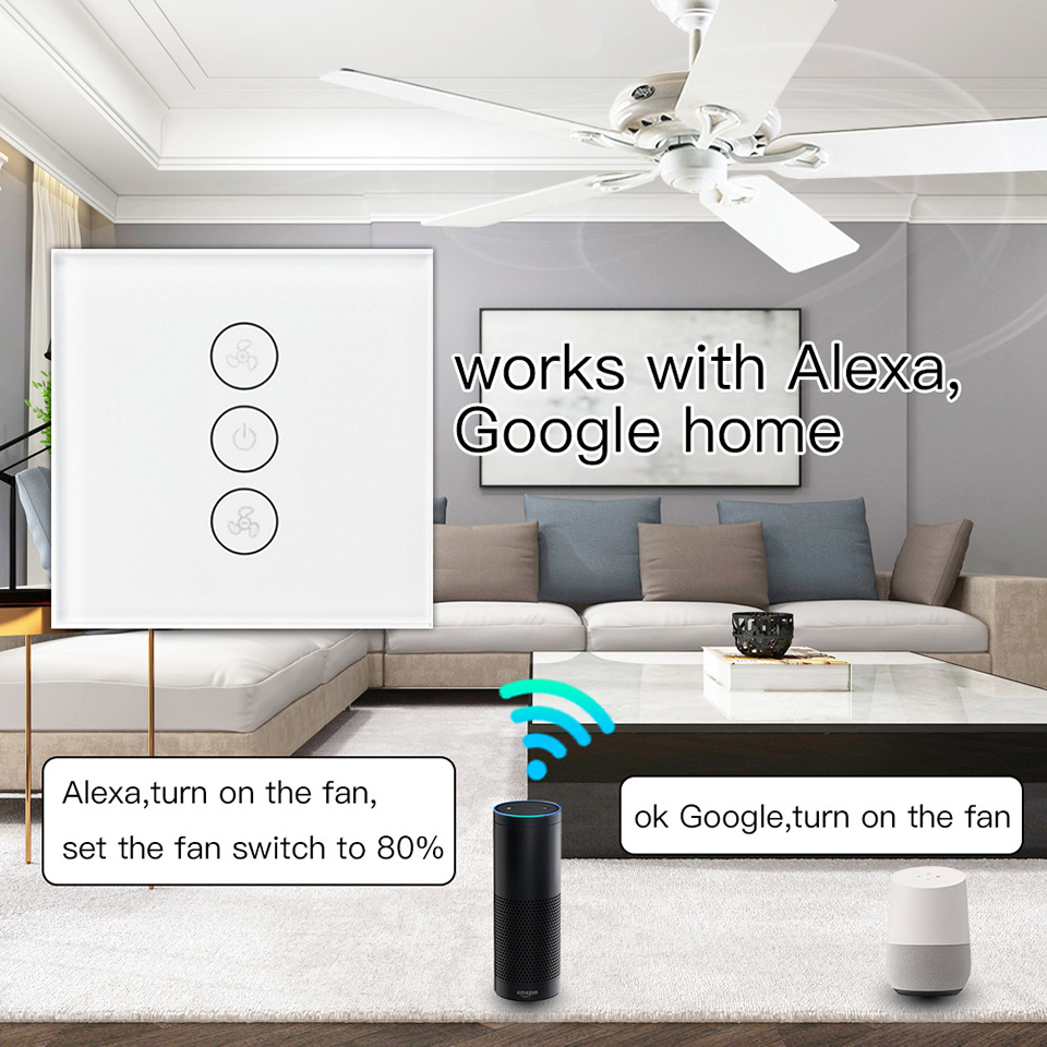 Timer and Speed Control WiFi Smart Ceiling Fan Wall Switch  Works with AmazonAlexa and Google Home No Hub Required