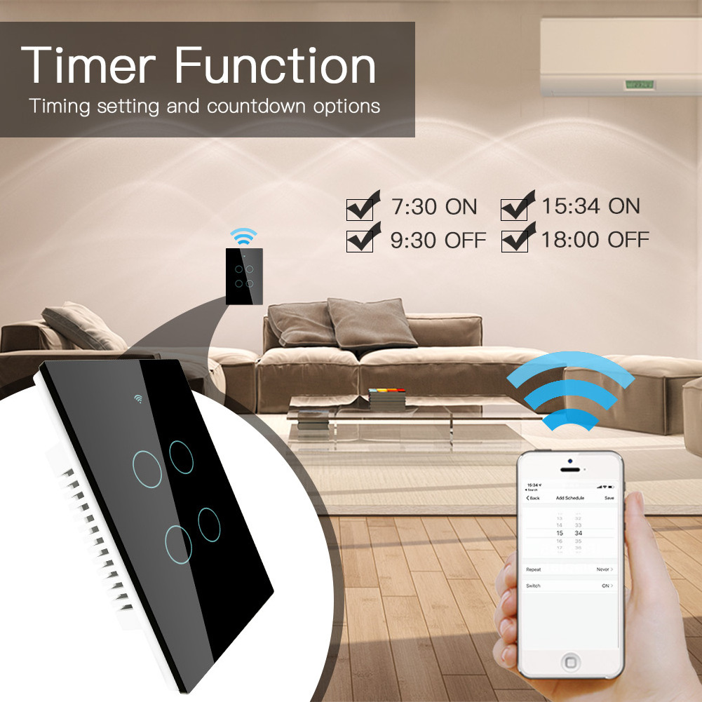 MOES RF WIFI Smart Home Wall Touch Light Switch Live Neutral Wire Tuya Alexa Google home Wifi interruptor inteligente