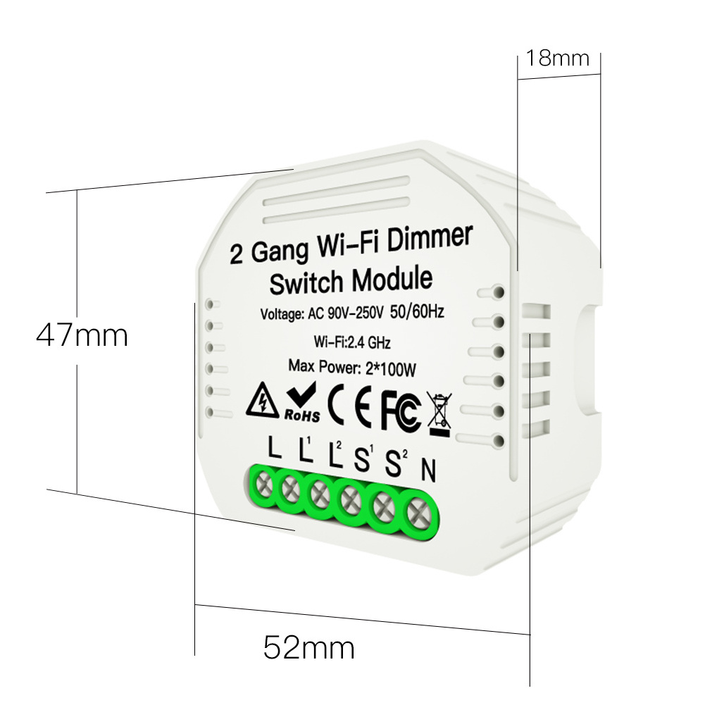 Mini WifI  Smart Home Dimmer Switch Module  for LED Light 2 Ways 2 Gang  Wireless Remote Control Switch EU UK