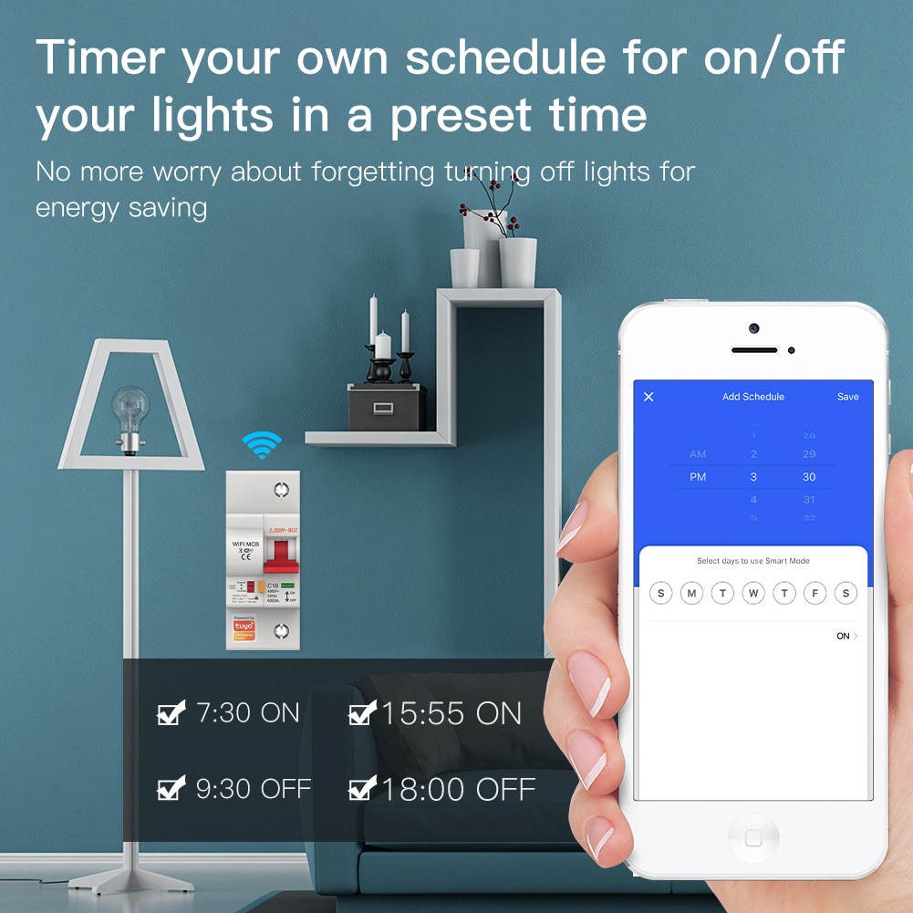 WiFi Circuit Breaker 2P Timer Setting  IoT Air Switch Overload Short Circuit Surge Protection Smart APP  Control