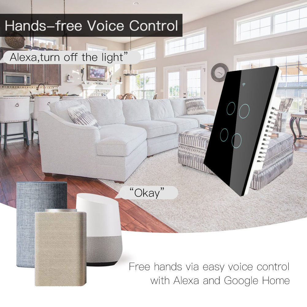 MOES RF WIFI Smart Home Wall Touch Light Switch Live Neutral Wire Tuya Alexa Google home Wifi interruptor inteligente