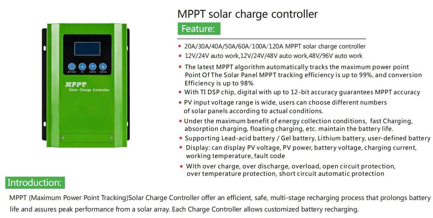 MPPT Solar Charge Controller Solar Regulator 100 Amp 12/24/48/96V get CE ROHS FCC Approval