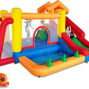 6 in 1 Inflatable Bounce House with Slide and Ball Pit for Kids, Trampoline, Climbing, Soccer Goal and Basketball Slam Dunk Hoop