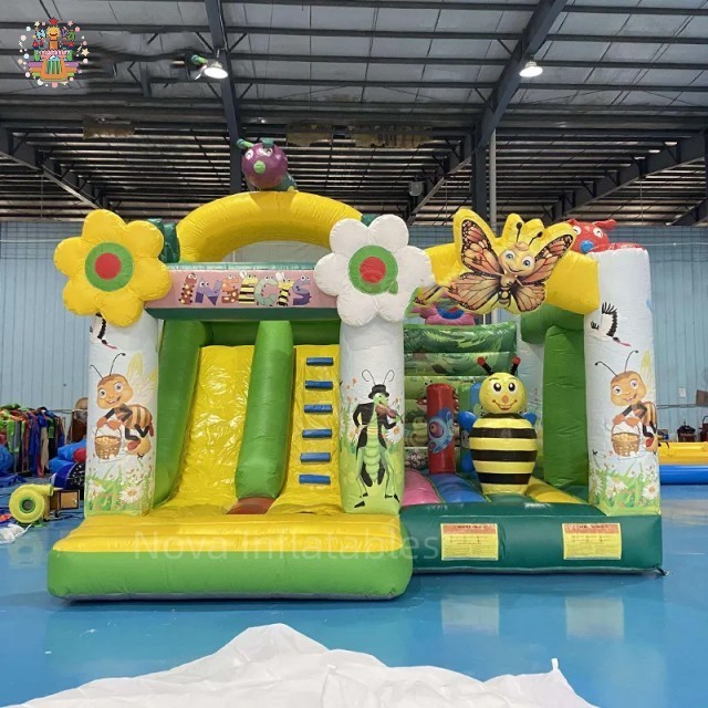 Insect themed children's inflatable bouncer bouncy jumping castle bounce house combo with slide for sale