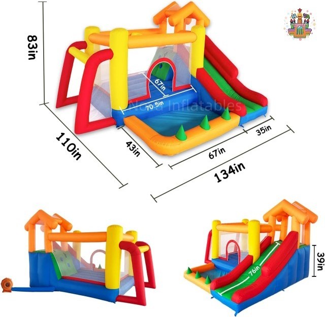 6 in 1 Inflatable Bounce House with Slide and Ball Pit for Kids, Trampoline, Climbing, Soccer Goal and Basketball Slam Dunk Hoop