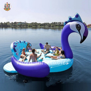 6 People's big inflatable peacock pool floating island water party floating hovercraft swimming ring toy