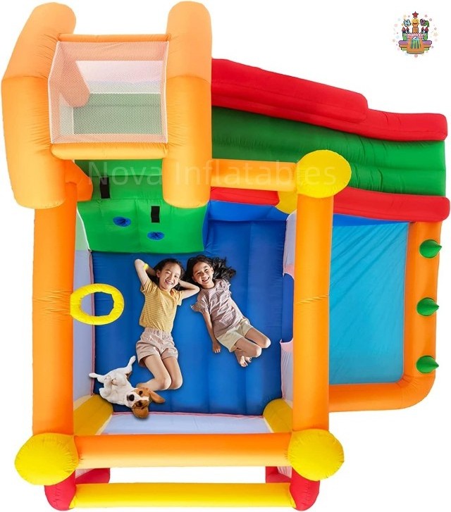 6 in 1 Inflatable Bounce House with Slide and Ball Pit for Kids, Trampoline, Climbing, Soccer Goal and Basketball Slam Dunk Hoop