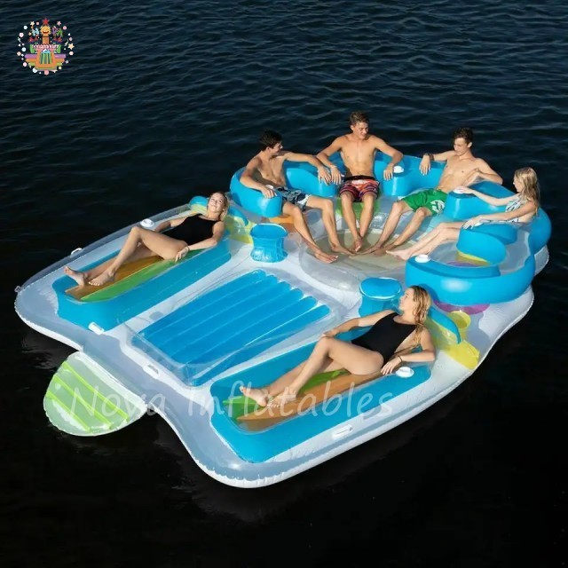 Big 6 Person Inflatable Raft Pool Tropical Tahiti Ocean Floating Island