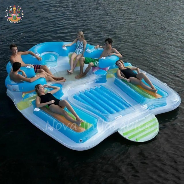 Big 6 Person Inflatable Raft Pool Tropical Tahiti Ocean Floating Island