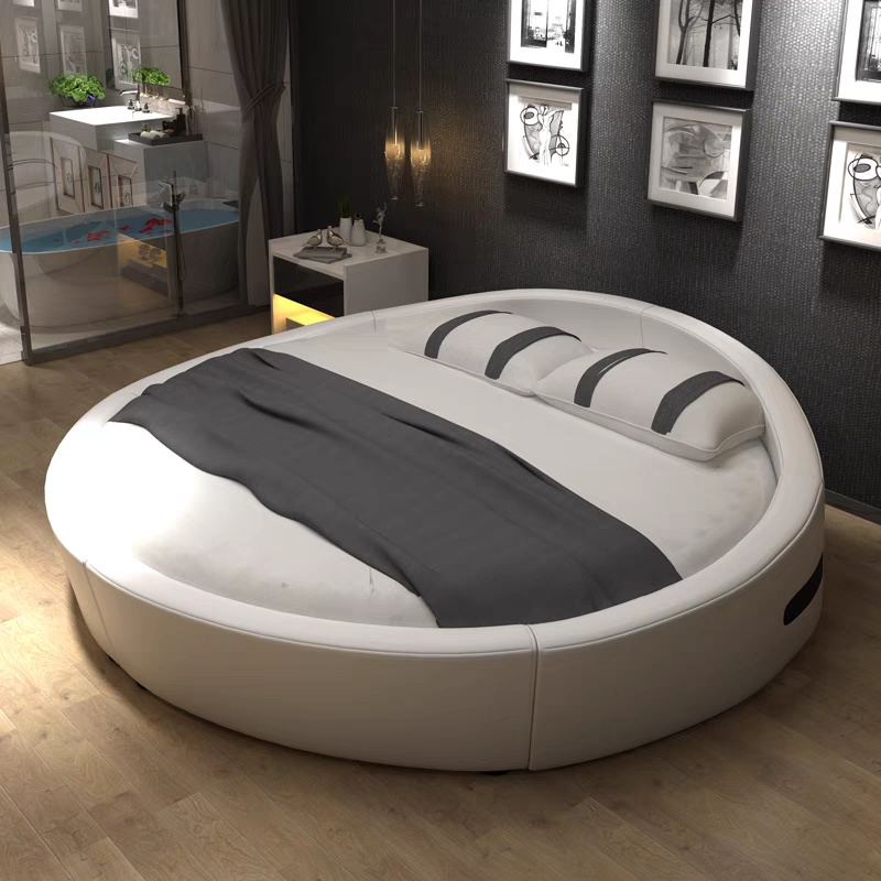 Nova 2024 New Hot Selling Adult Bedroom Furniture Wooden Bedframe PU Leather Round Upholstered Bed