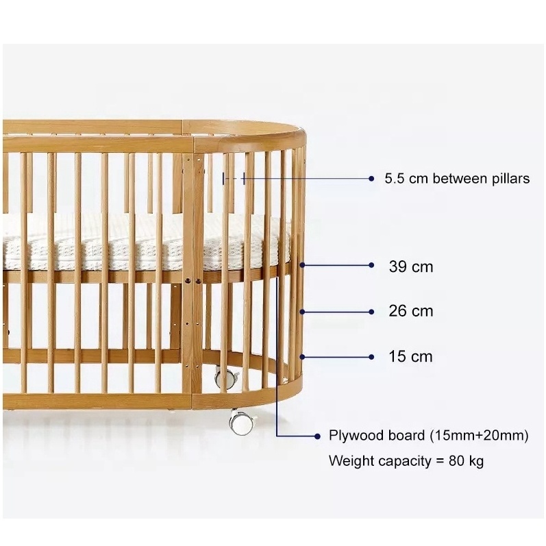 NOVA Round Design Newborn Baby Crib Bed Mobile Cot Solid Wood Parents Bedside Cribs Convertible Toddler Bed