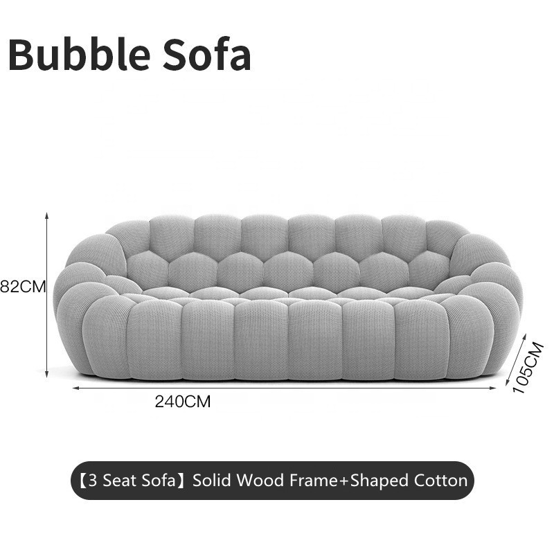 NOVA Modern Design Living Room Leisure Bubble Couch 3 Seat Sofa Seat White Fabric Modular Sofa Set Furniture