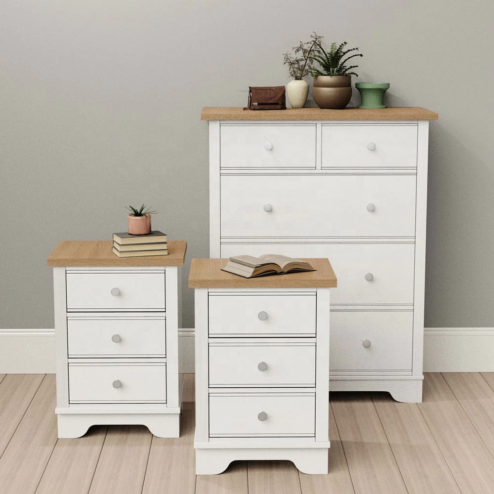 NOVA Nordic White MDF 3 Pieces Storage Cabinet Nightstands Chest And Sliding Wardrobe Solid Wood Bedroom Set Furniture