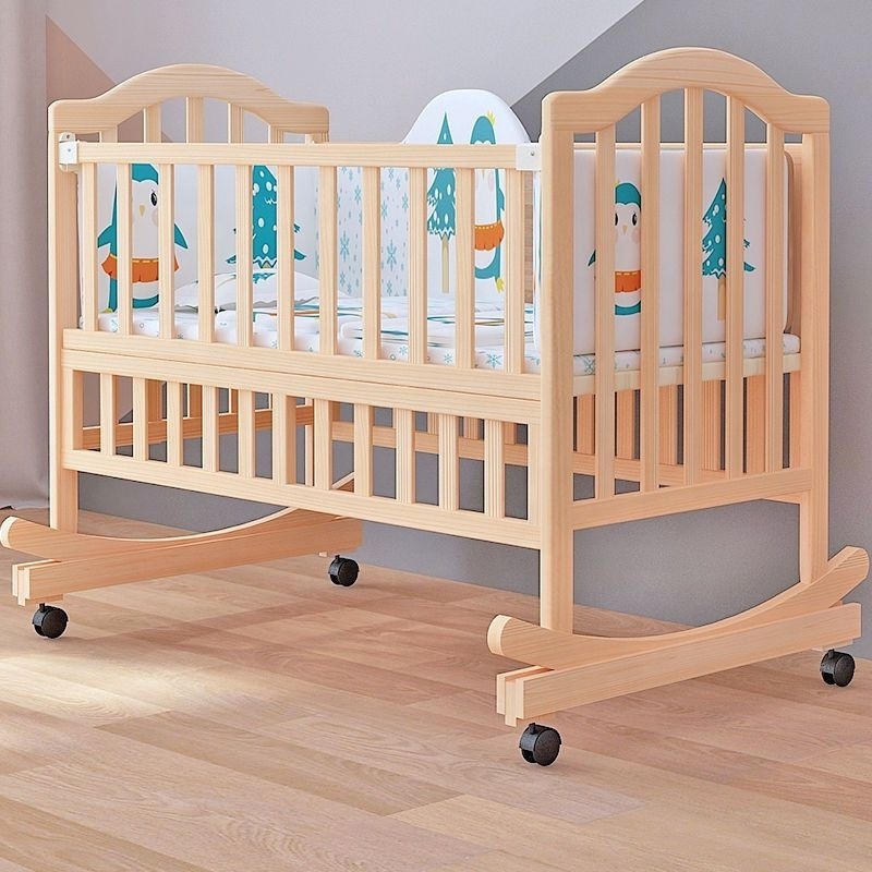 NOVA Solid Wood Adult Bedside Kids Baby Crib Cot Lit Bebe Multifunctional Convertible Newborn Baby Sleep Cribs Bed With Wheels